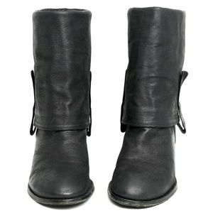 EILEEN FISHER Hint Fold Over Black Nubuck Oil Convertible Shift Riding Boot